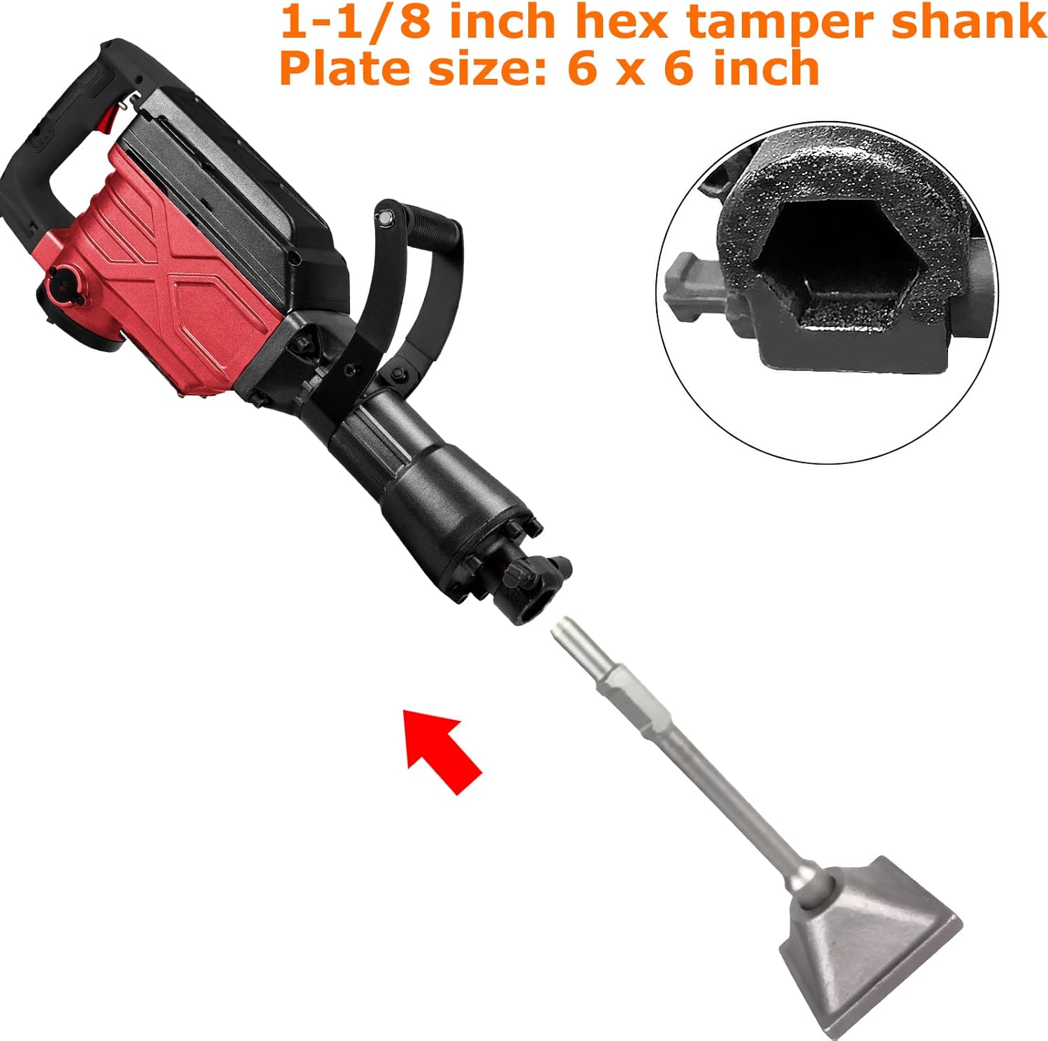 HIGOSPRO Jack Hammer 1-1/8 inch Tamper Shank and Plate, Dirt Tamper 6 x 6 inch Compactor Plate with Electric Chisel Dirt Compactor, Electric hammer Solid Compactor for Breaker Hammer
