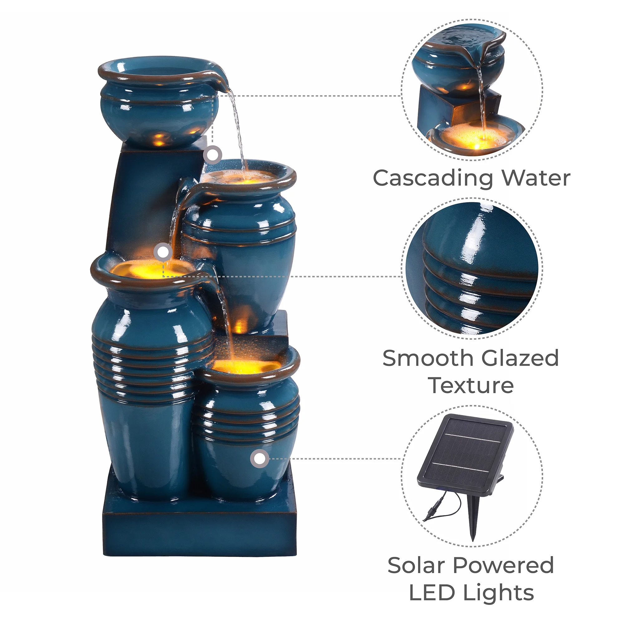 Teamson Home Outdoor 28.7" 4 Tier Cascading Bowl Solar Fountain Blue
