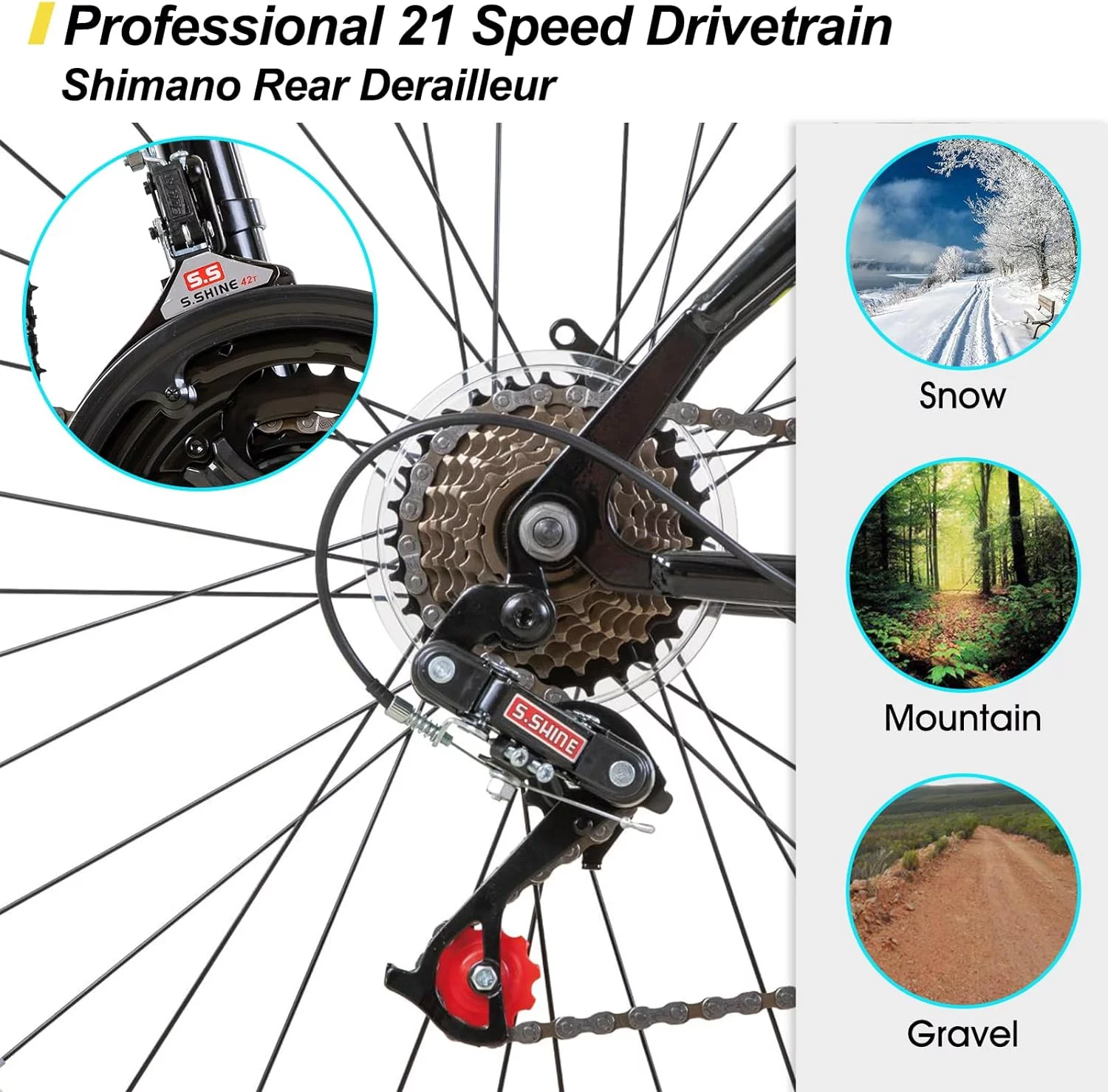 Hiland 24 26 inch Mountain Bike for Men Women, 21 Speeds MTB Bicycle for Adult Youth