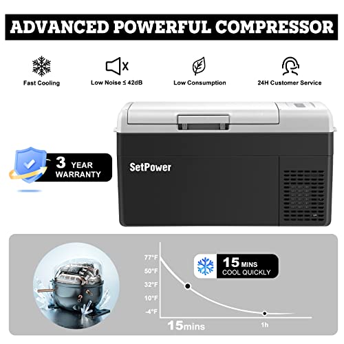 Setpower 12 volt Refrigerator, Portable Fridge and Freezer, 12V Compressor Cooler, Car Cooler for Camping, Traveling, 12/24V DC 110/240V AC, 0℉~50℉