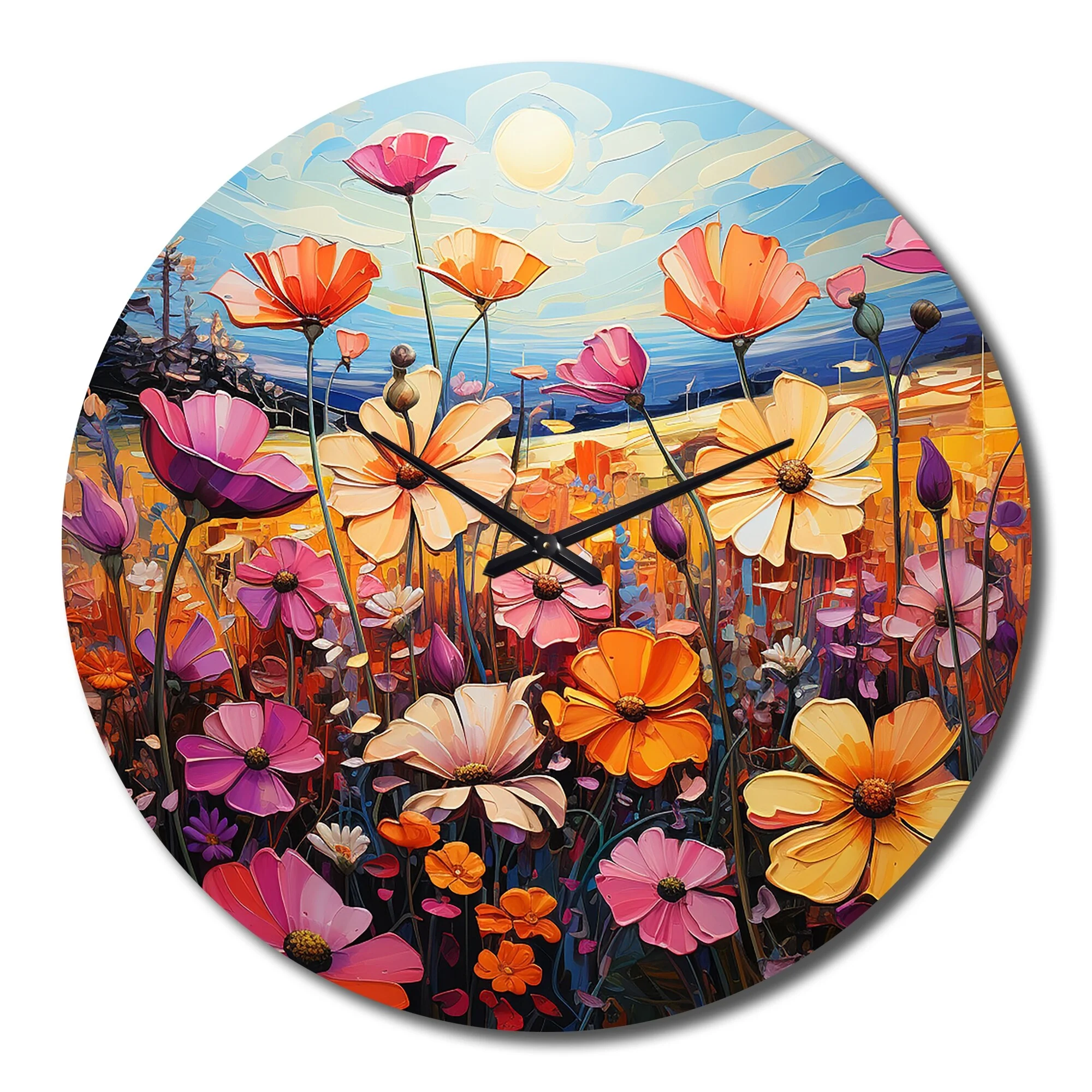 Designart "Symphony of Purple and Yellow Wildflowers" Floral Oversized Wall Clock