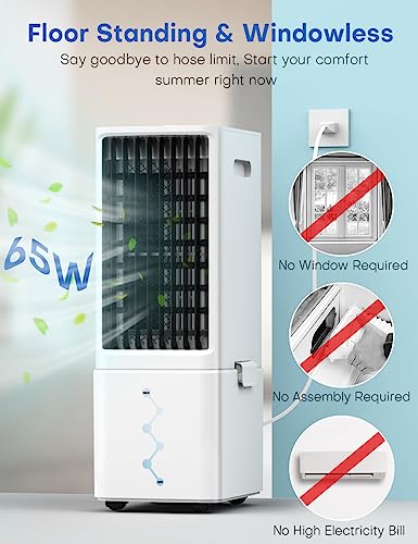 COOLECH Evaporative Cooler, 3-IN-1 Windowless Swamp Cooler w/ 4 Mode & 3 Speed, 12H Timer, 2.4 Gal Detachable Water Tank, Air Conditioner Portable for Room Office