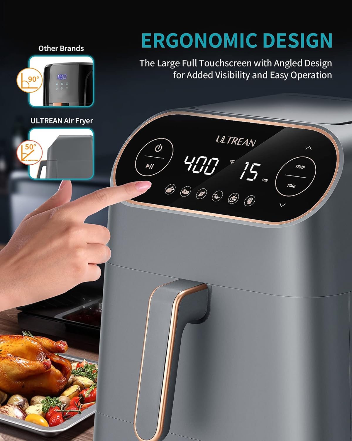 Ultrean Air Fryer, 9 Quart 6-in-1 Electric Hot XL Air Fryer Oven Oilless Cooker, Large Family Size LCD Touch Control Panel and Nonstick Basket, ETL Certified, 1750W