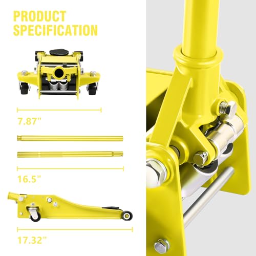 DNA MOTORING Floor Jack 3 Ton (6000 lbs) Capacity, Fast Lift Service Jack Low Profile Steel Heavy Duty Hydraulic Car Jack, Lifting Range 3"-20", Black, TOOLS-00475-BK