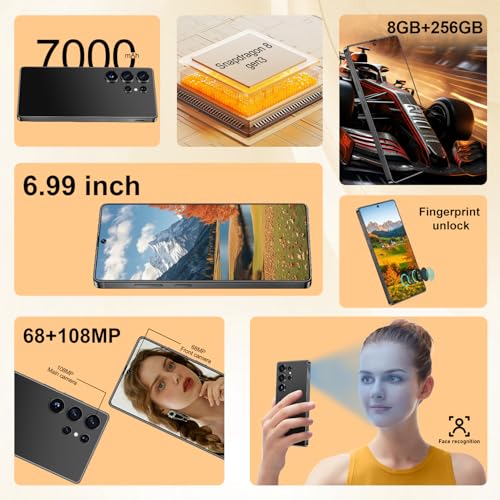 I25 Ultra Unlocked Android Phone 6.99" AMOLED 7000mAh Long-Lasting | Snapdragon 8 Gen3 | 8GB RAM+256GB | 68MP+108MP Pro Camera | Face Unlock + Stylus | Android 14 System (Blue)