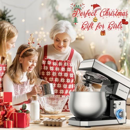 Stand Mixer,5.3Qt Small Electric Food Mixer,1200W Tilt-Head Food Mixer with Dishwasher,6 Speeds Portable Lightweight Kitchen Mixer for Daily Use with Egg Whisk,Dough Hook,Flat Beater (Silver)