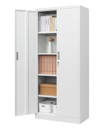 Metal Storage Cabinet, 71" H Locking Cabinet with 5 Adjustable Shelves for Garage, Classroom, School, Home, Office, Pantry-Black