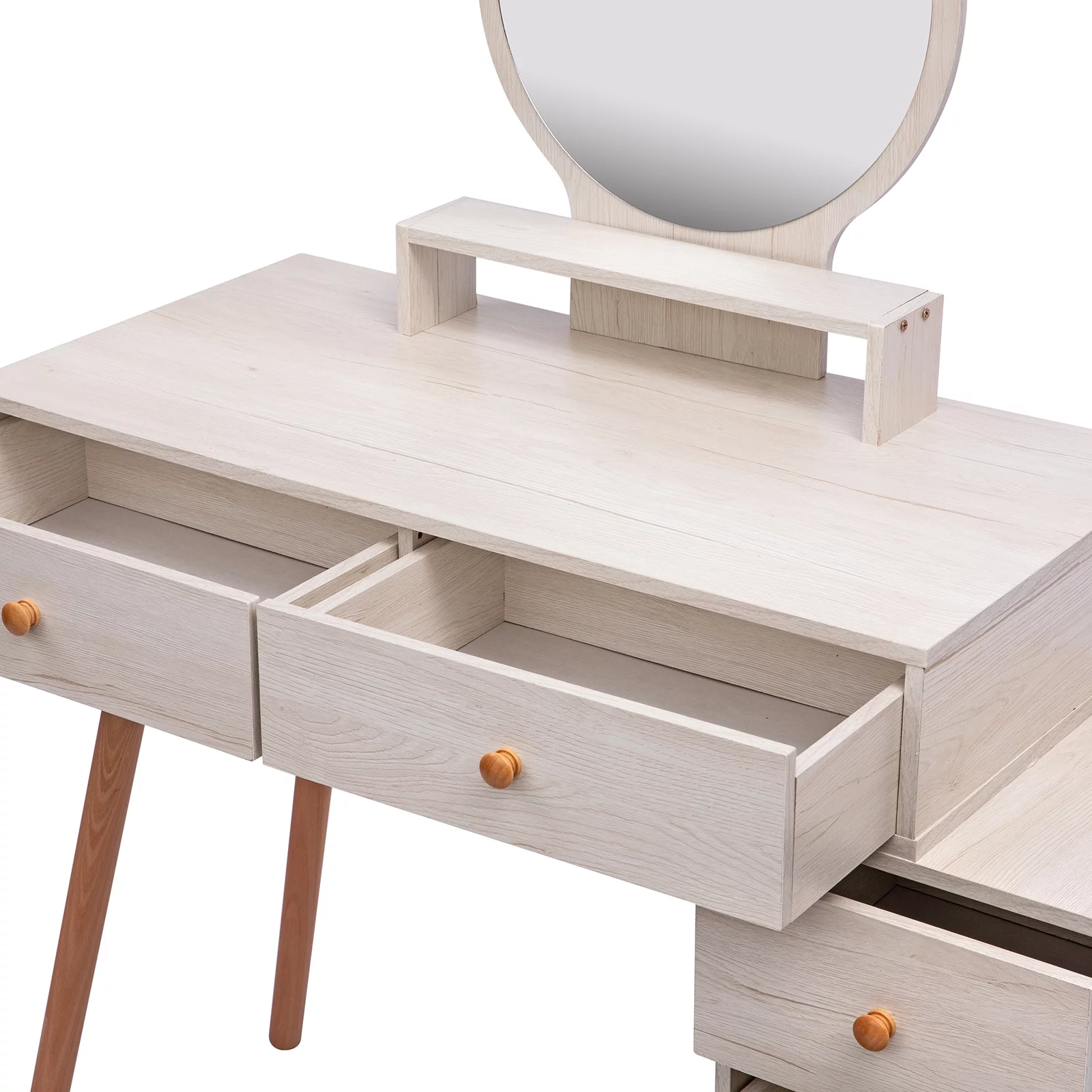 Ufurpie Makeup Vanity Table with Cushioned Stool,Large Capacity Storage Cabinet,5 Drawers,Large Round Mirror,Fasionable Makeup Furniture for Bedroom