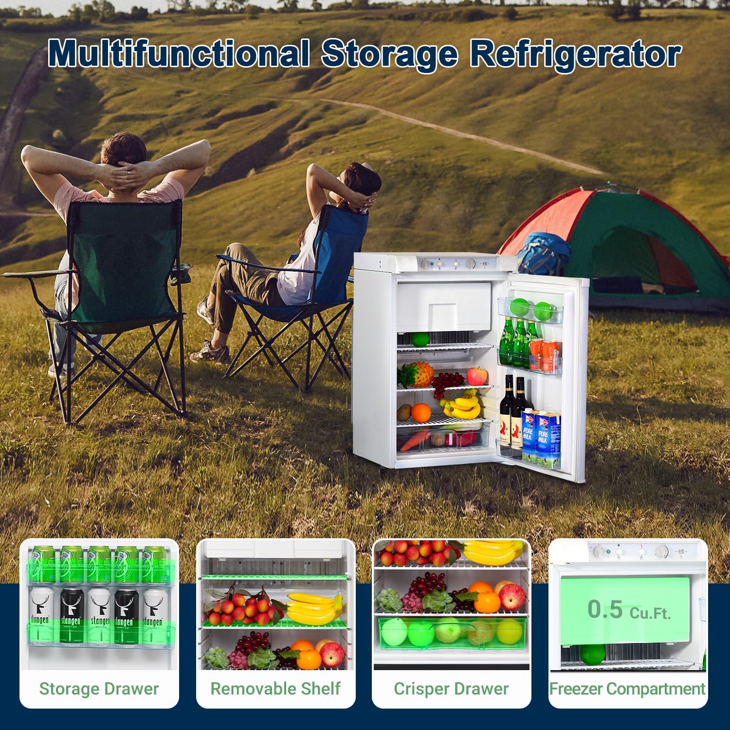 Smad Propane Fridge with Freezer 3 Way LPG/110V/12V RV Refrigerator for Camper, Gas Fridge 3.5 Cu. Ft with Electric/Gas Thermostat, White