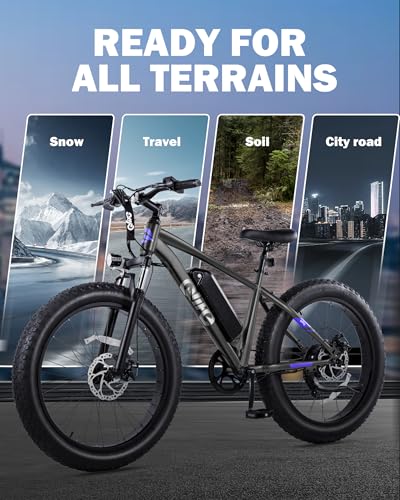 Racer Plus Adult Electric Bicycle, Peak 1000W Motor Electric Bike for Adults, Up to 28MPH 65Miles, 26x4.0 Fat Tire Electric Mountain Bike with 48V 13AH Battery, 7 Speed Front Suspension E Bike