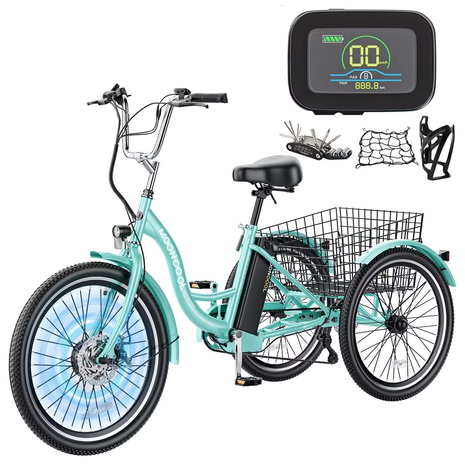 MOPHOTO Electric Trike for Adults Seniors, 26''/24'' 500W 48V 14.5AH Electric Tricycles for Women, 3 Wheel Electric Bike with Big Basket & Led Headlamp, Maximum Speed 16 miles/h, Range 30-45 miles - Curated Treasures Market