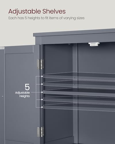 VASAGLE Bathroom Floor Storage Cabinet, Bathroom Storage Unit, Freestanding Cabinet with 4 Doors, Adjustable Shelves, 11.8 x 23.6 x 43.3 Inches, Forest Green UBBC552C01