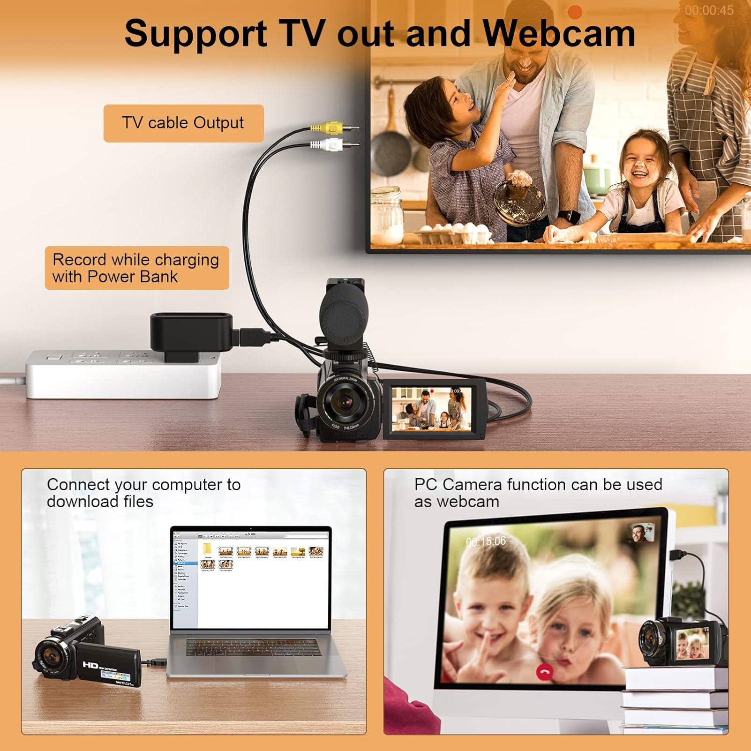 Video Camera Camcorder for YouTube, Aasonida Digital Vlogging Camera FHD 1080P 30FPS 24MP 3.0 Inch 270° Rotation Screen Video Recorder with Microphone, Remote Control, 2 Batteries