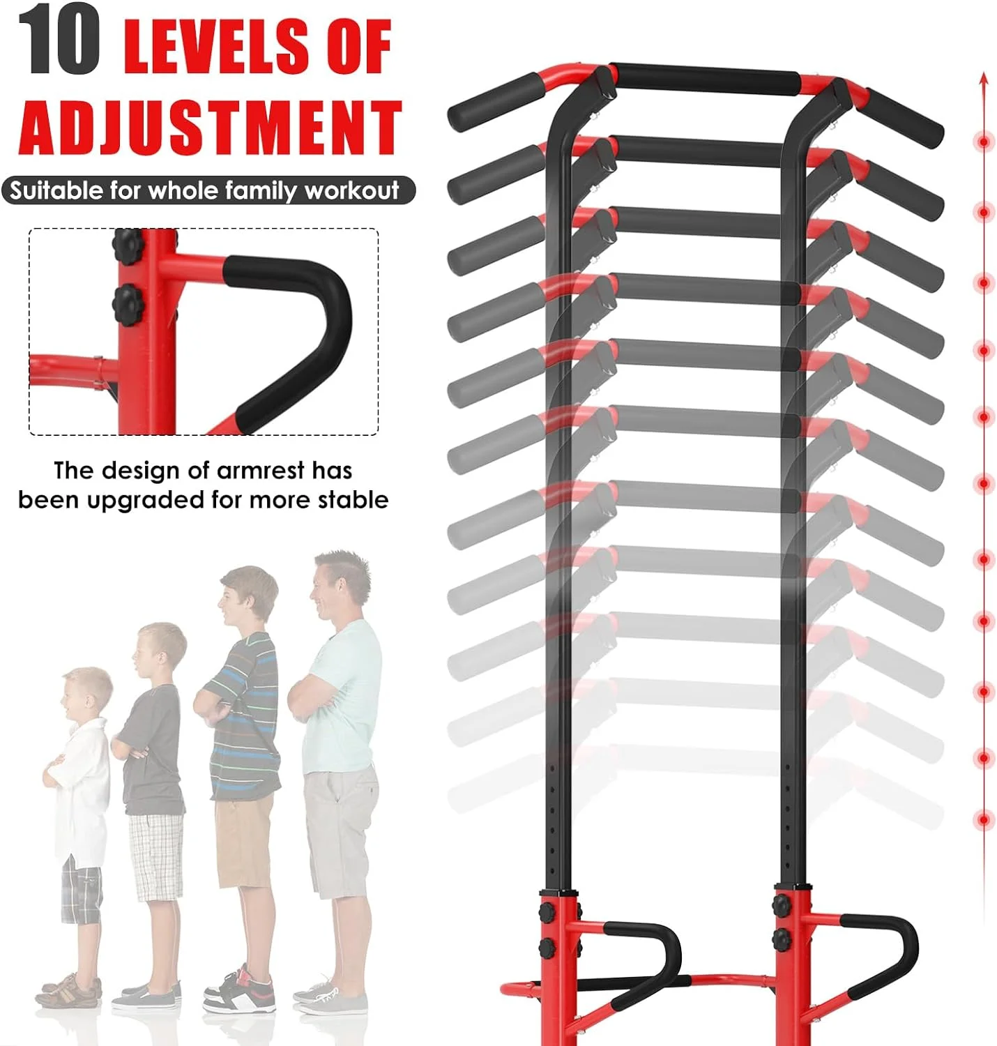 SOGES Height Adjustable Power Tower Dip Stands Pull up Bar Strength Training for Home Gym Black