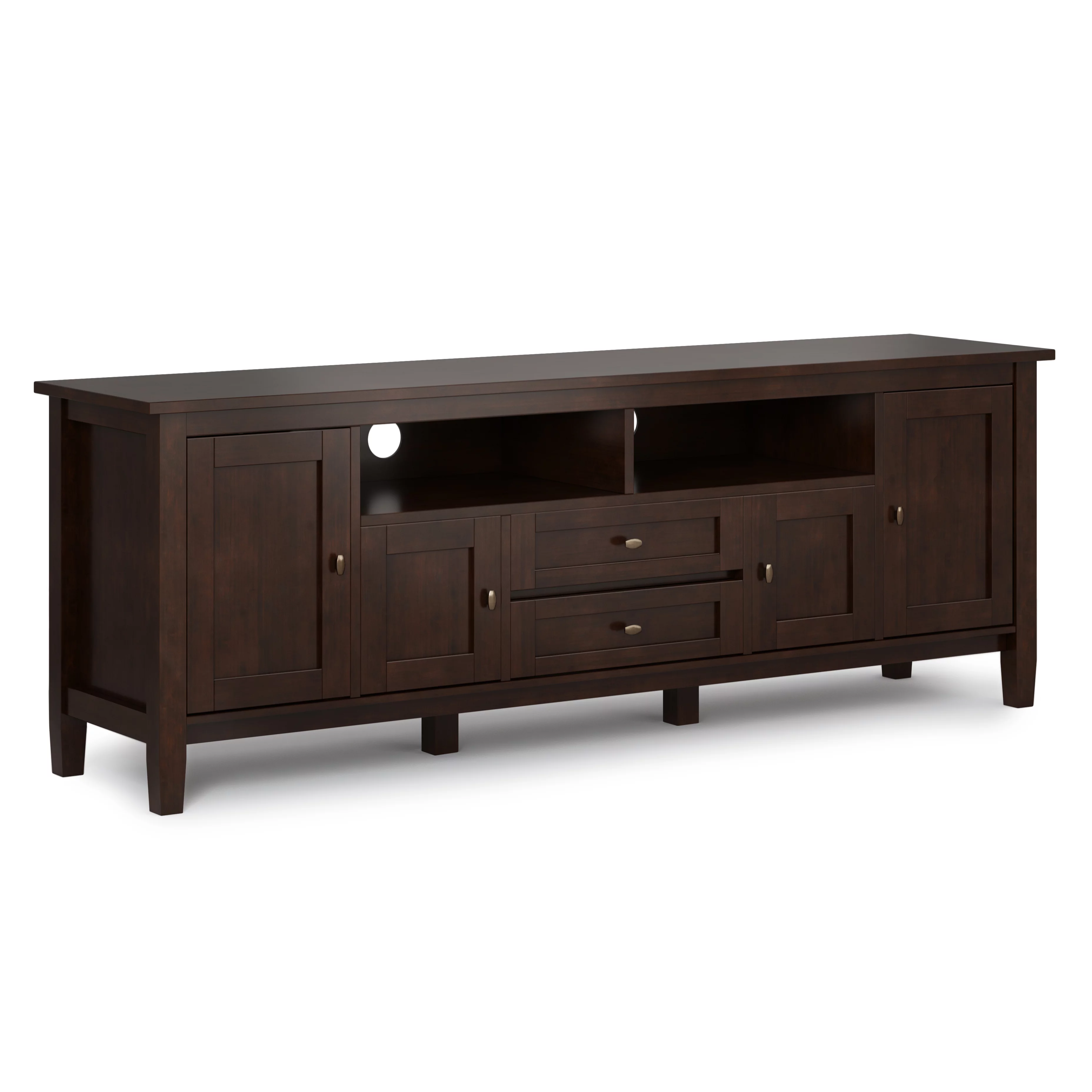 Warm Shaker SOLID WOOD 72 inch Wide Transitional TV Media Stand in Russet Brown For TVs up to 80 inches