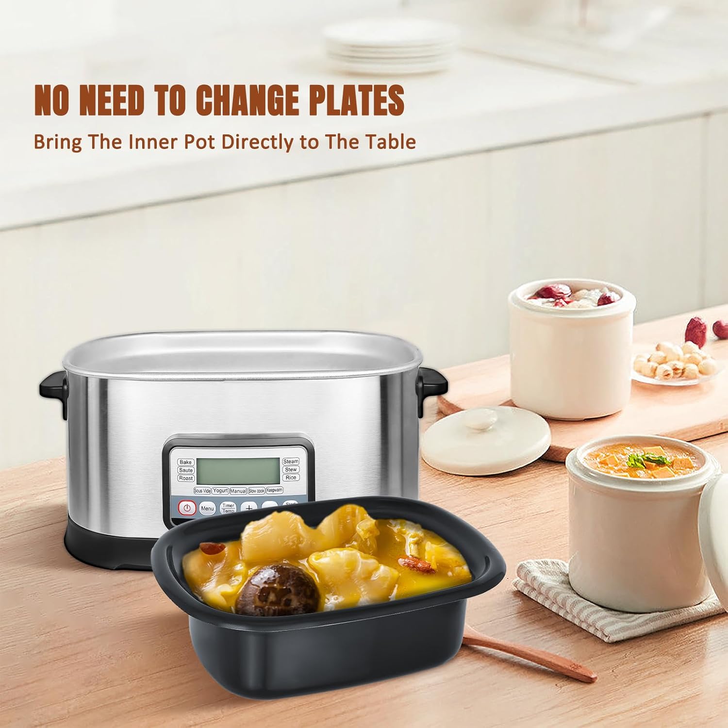 6.5Qt 11-in-1 Multi Cooker, Digital Programmable Slow Cooker, Sous Vide, Rice Cooker, 1500W Timer&Temp Control,Dishwasher Safe Lid&Nonstick Inner Pot