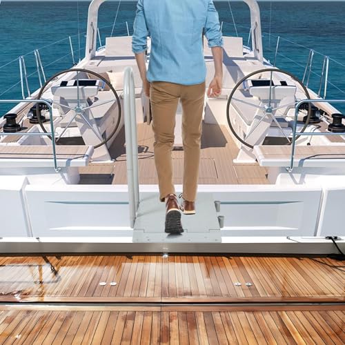 Boat Boarding Platform with Handrail, Dock Extension Step with Safety Grab Bar, Folding Dock Boarding Platform for Marina, Dock, Deck, Boat, Silver