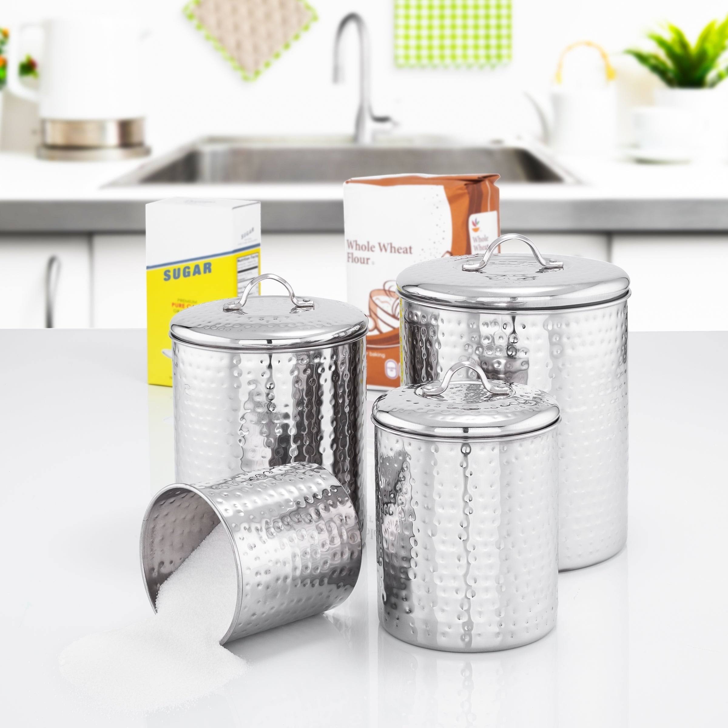Old Dutch 4 Piece Hammered Stainless Steel Canister Set