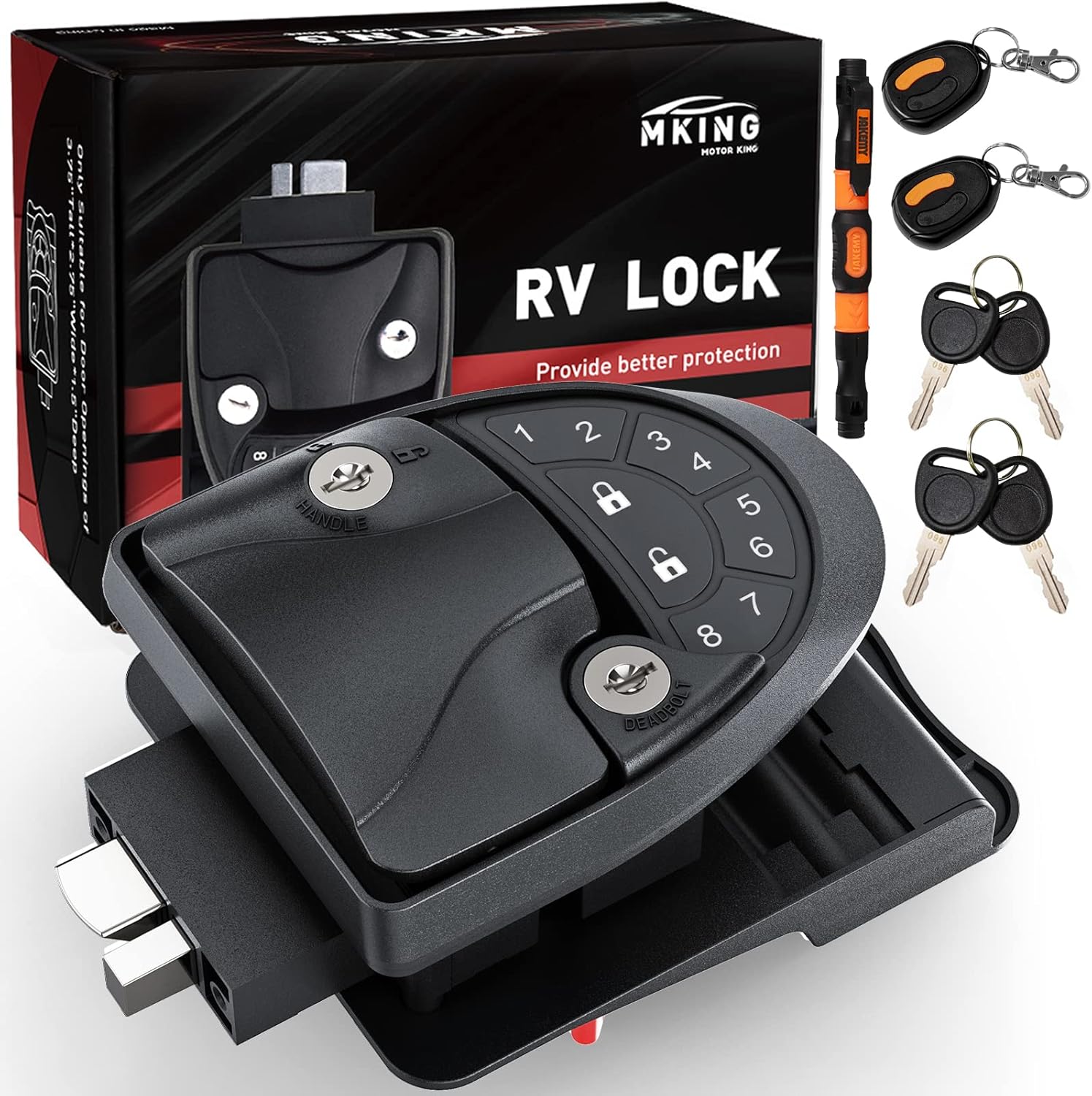 MKING RV Lock Keyless Entry ,Keyless RV Door Handle for Travel Trailer Camper ,Keyless Entry RV Lock for Trave Trailers ,Keyless Entry Camper Lock with Deadbolt |Will Only Fit 2.75 x 3.75 Lock Hole