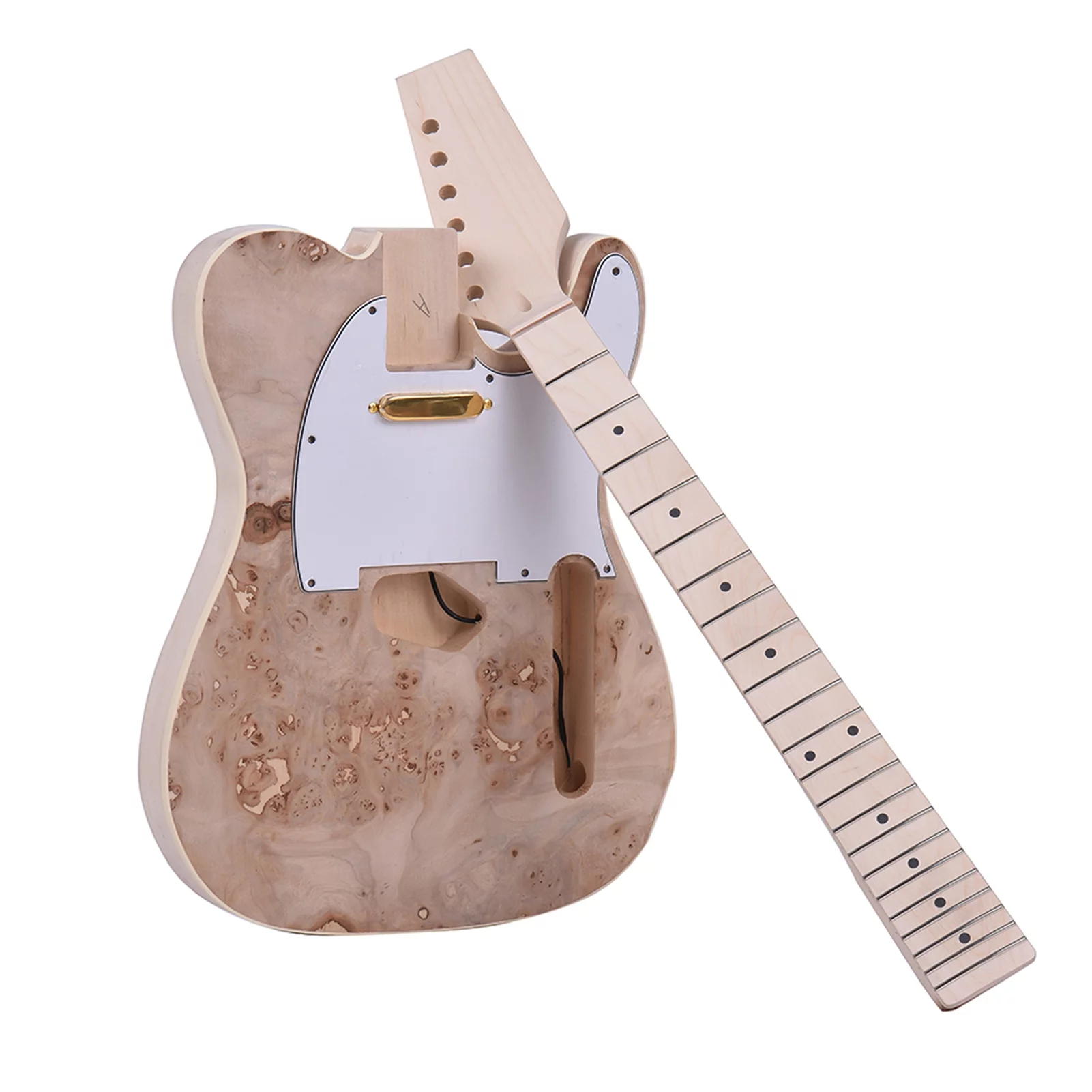 Unfinished Electric Guitar DIY Kit Basswood Body Burl Surface Maple Wood Neck & Fingerboard - Curated Treasures Market