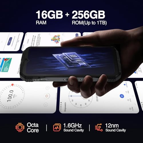 DOOGEE S Punk Rugged Smartphone Unlocked, 10800mAh Battery Rugged Phone, 16GB+256GB Cell Phone Android 14, 126dB Speaker, 6.58" FHD+90Hz,50MP+16MP,LED Light/Dual SIM/NFC/OTG/Face ID/Fingerprint, Dark