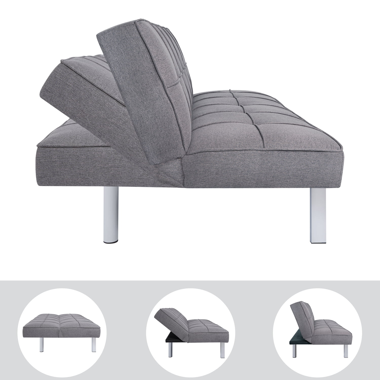 Madison Modern Comfort Futon Sofa Bed by Naomi Home-Color:Gray