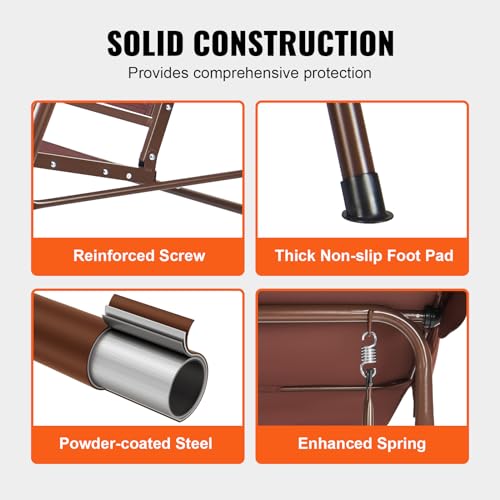 VEVOR 3-Seat Patio Swing Chair, Converting Canopy Swing, Outdoor Patio Porch with Adjustable Canopy, Removable Thick Cushion and Alloy Steel Frame, for Balcony, Backyard, Poolside, Brown