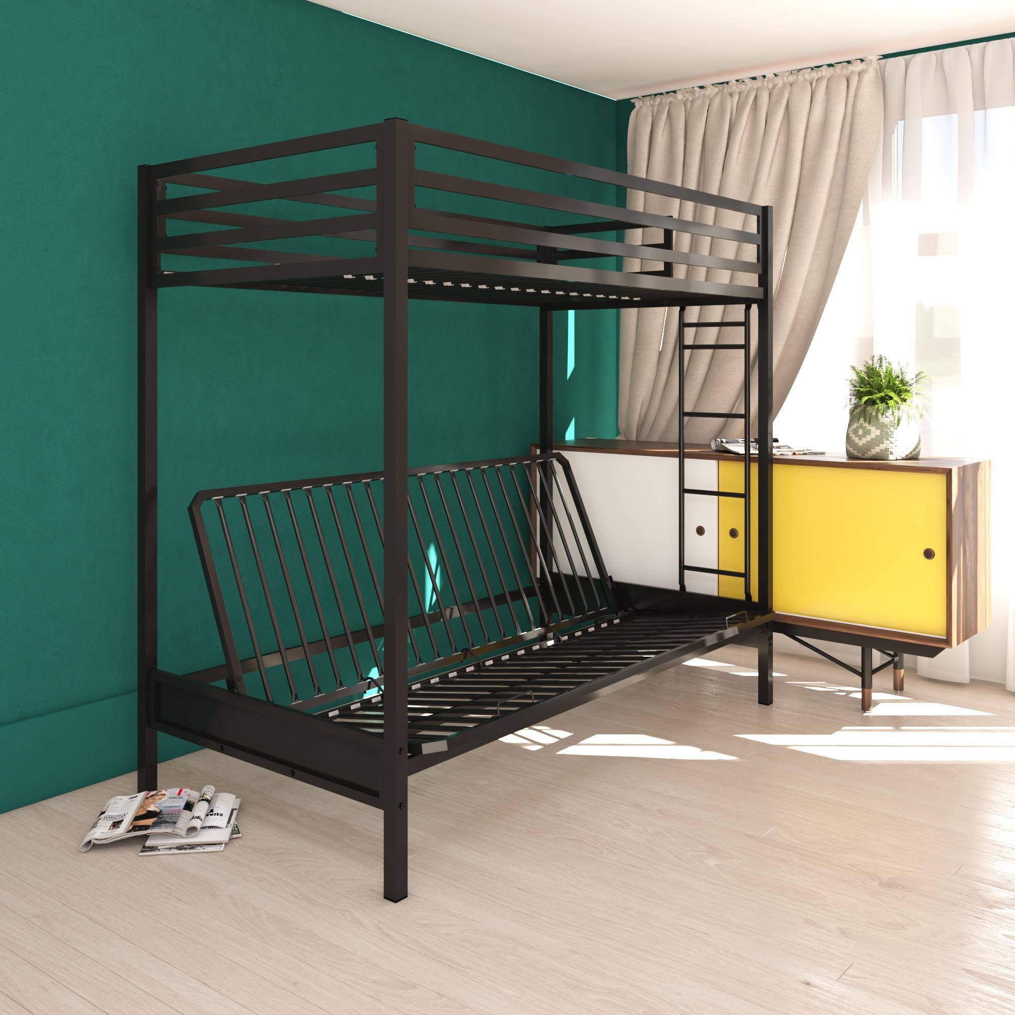 DHP Miles Twin Over Futon Metal Bunk Bed Black Twin