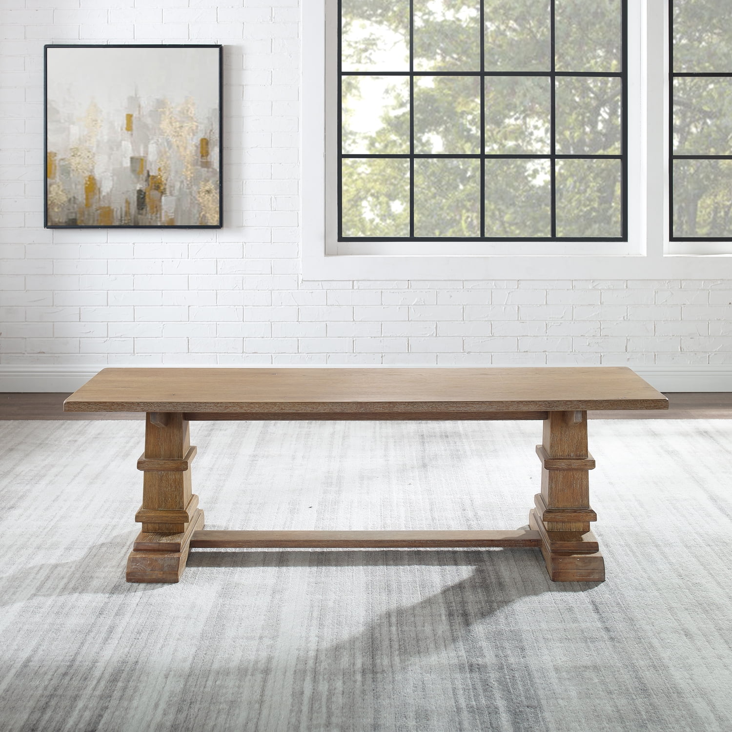 Crosley Furniture Joanna 17.38" Farmhouse Wood Dining Bench in Rustic Brown