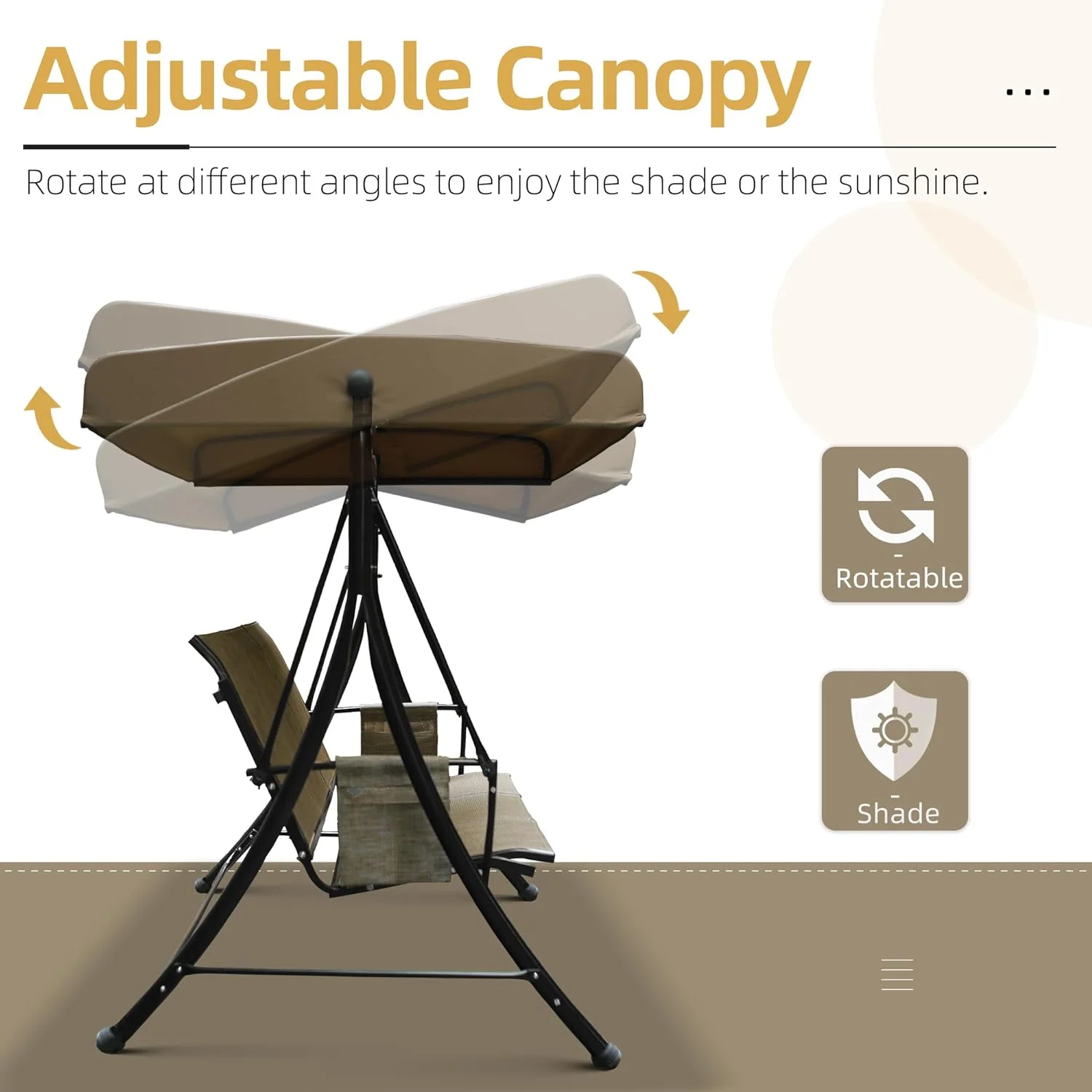 PURPLE LEAF 2-Seat Deluxe Outdoor Patio Porch Swing with Weather Resistant Steel Frame, Adjustable Tilt Canopy, Beige