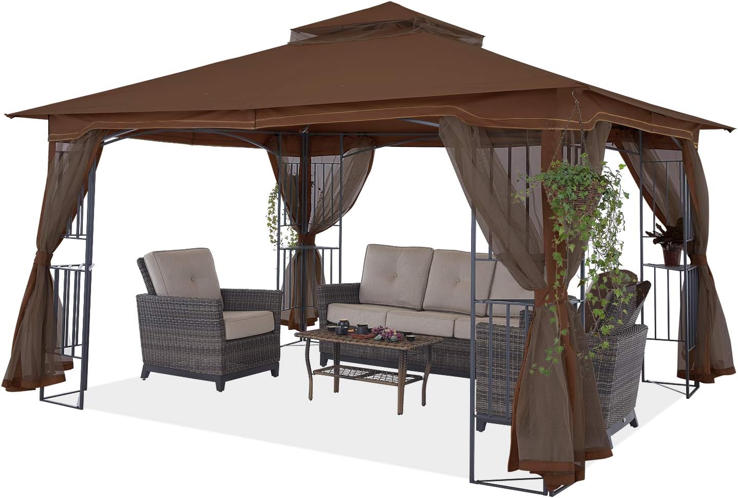 MASTERCANOPY 10x12 Patio Gazebo with Netting Screen Walls for Lawn, Garden, Backyard and Deck Beige