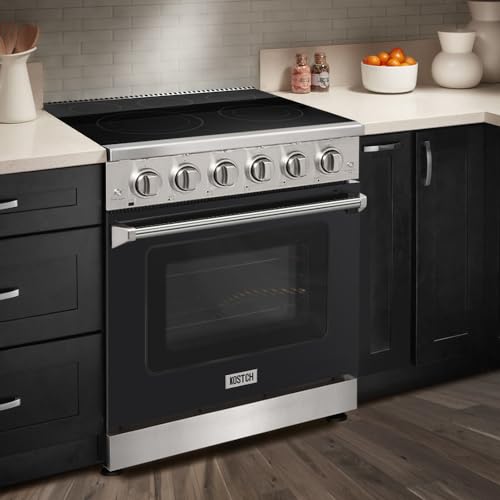 KOSTCH 30 inch Professional Electric Range with 5 Heating Elements Cooktop, 4.55 Cu. Ft. Convection Oven Capacity, Smooth Glass Top, in Stainless Steel, KOS-30RE06H
