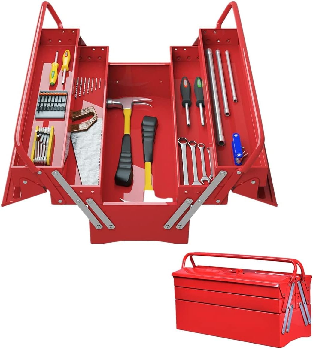 20-Inch Portable 5-Tray Cantilever Metal Tool Box Steel Tool Chest Cabinet (Black)