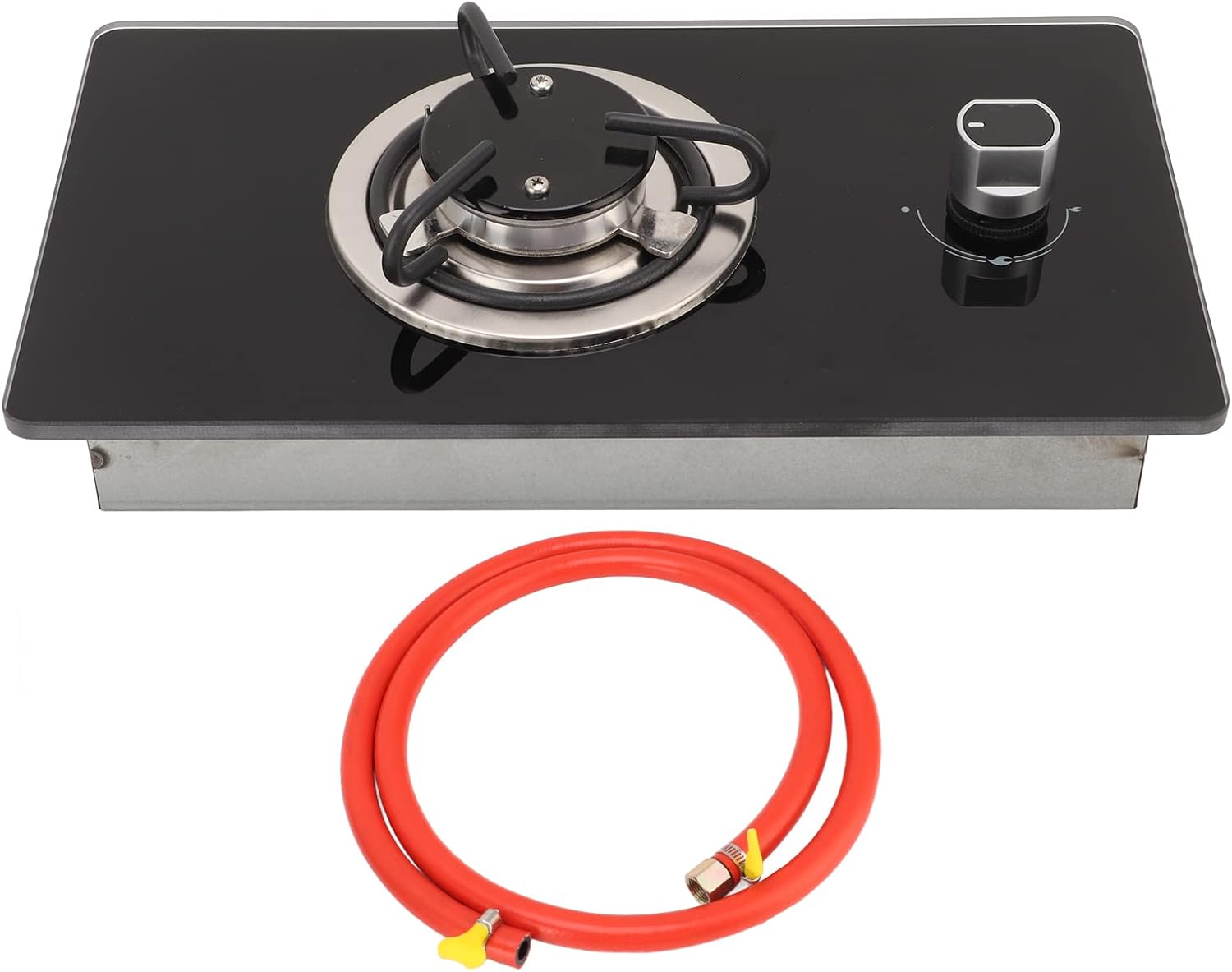 Single Burner Gas Cooktop, 1.8Kw Stainless Steel RV Gas Stove Top with Stepless Adjustable Fire, Portable Tempered Glass 1 Burner Gas Stove for RV Yacht Caravan Apartments Camping