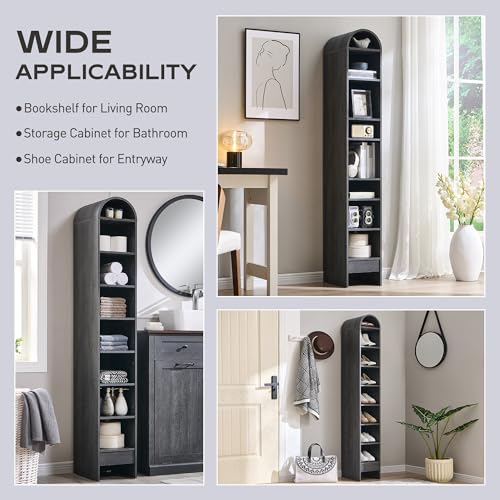 71" Tall Arched Bookshelf, 7 Tiers Arch Bookcase with Storage, Modern Farmhouse Book Shelf with Adjustable Shelves, Wood Bookshelf w/Open Display Shelves for Living Room, Office (Natural)