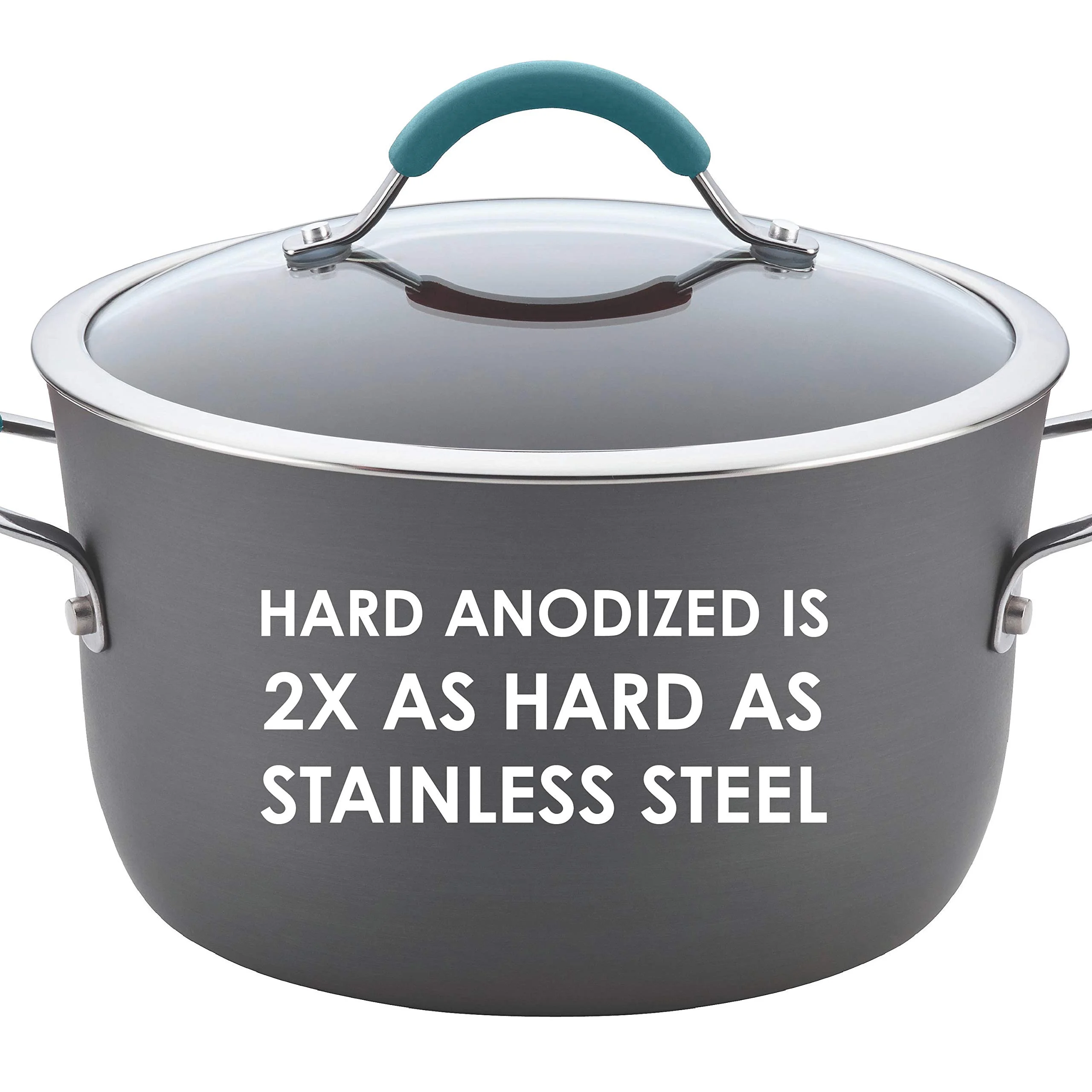 Rachael Ray Cucina Hard Anodized Nonstick Cookware Pots and Pans Set, 12 Piece, Gray with Blue Handles
