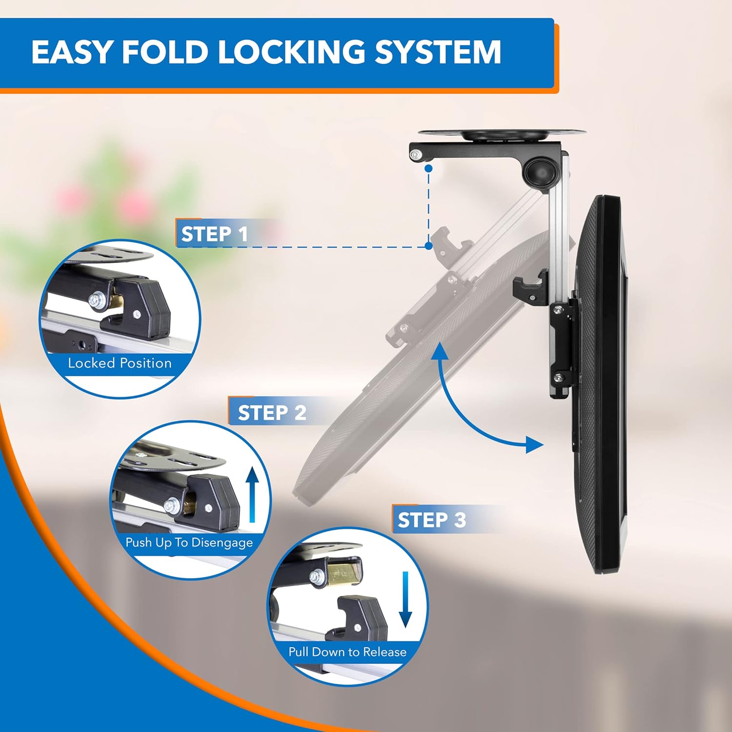 Mount-It! Flip Down TV and Monitor Mount | Ceiling Kitchen Overhead and Under Cabinet Mount | Fits Flat Screens 13 15 17 19 21.5 24 27 32 37 Inches | VESA Compatible 75 - 200 | Height Adjustable