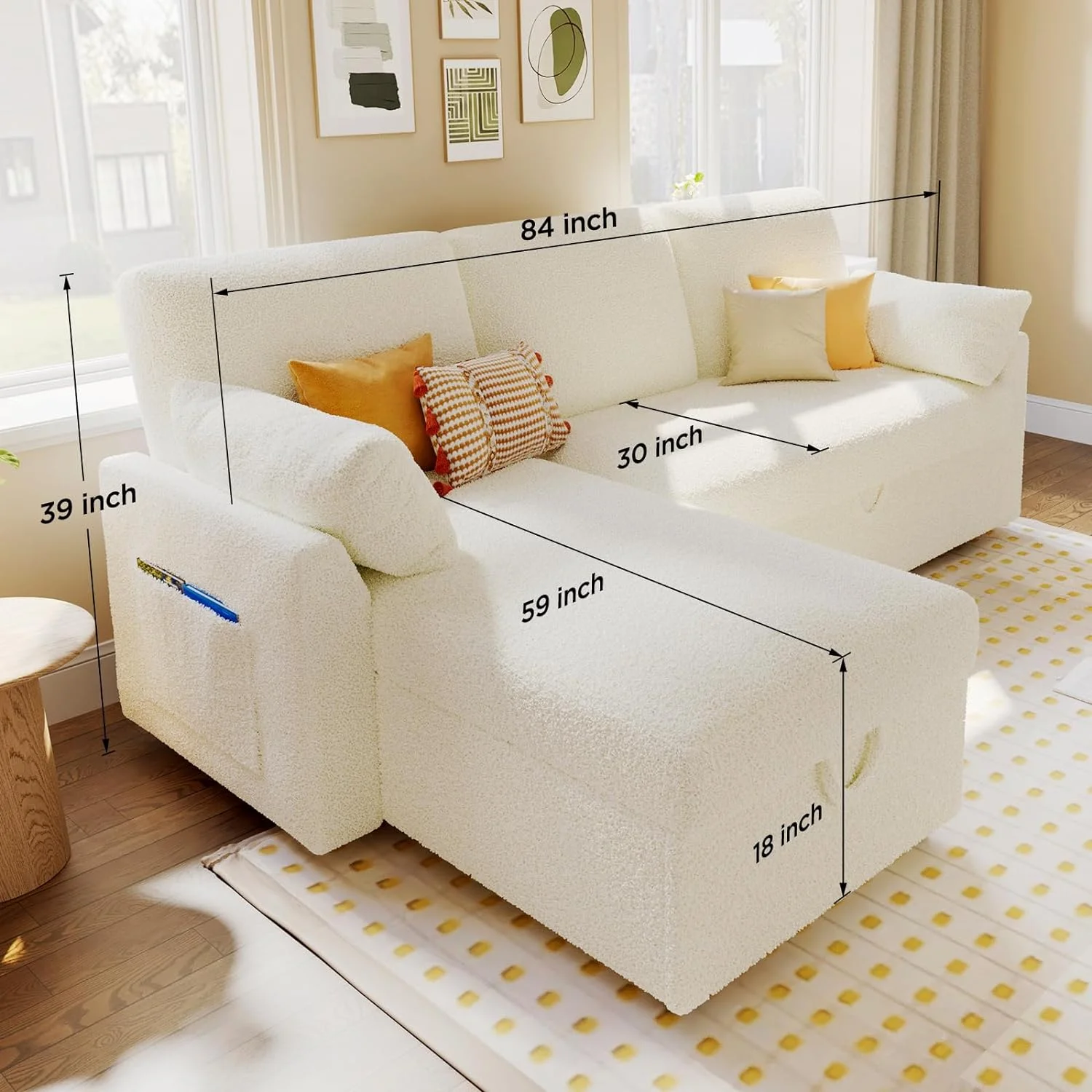 Papajet Sofa Bed, Sleeper Sofa with Storage Chaise, Pull Out Couch for Living Room- Gray Chenille