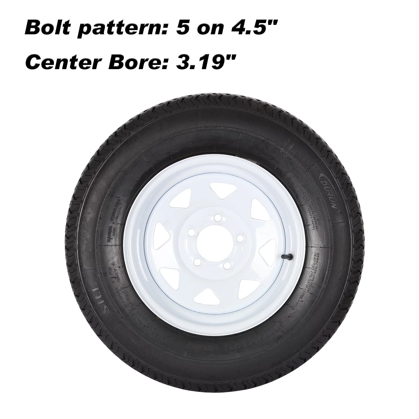 1Autodepot ST205/75R14 ST205 75R14 Radial Trailer Tire With Rim, 5 Lug 8-Ply Load Range D, Set of 2