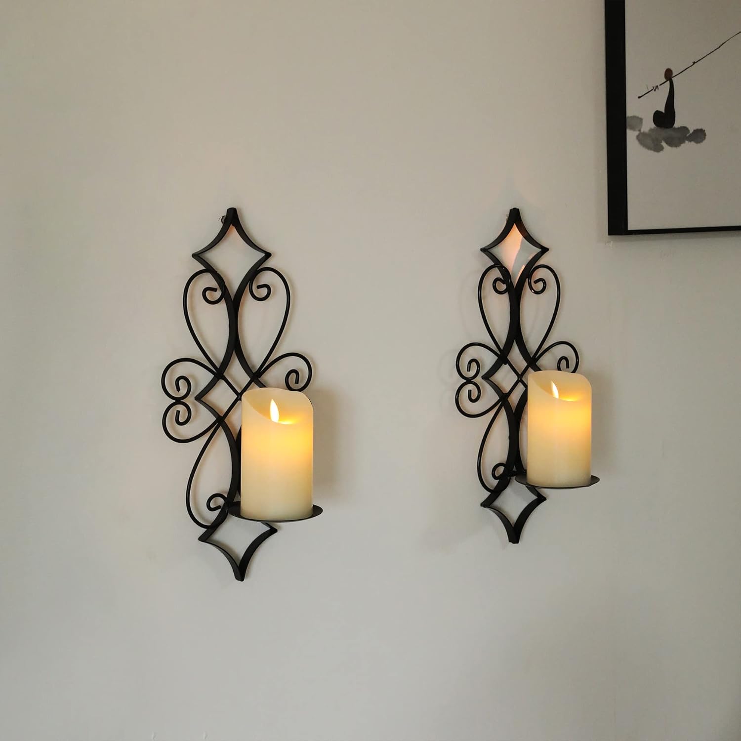 NIKKAPOETRY Wall Candle Sconces Holder Set of 2- Metal Candle Wall Sconces for Living Room Bedroom Dining Room Wall Decorations ,Black