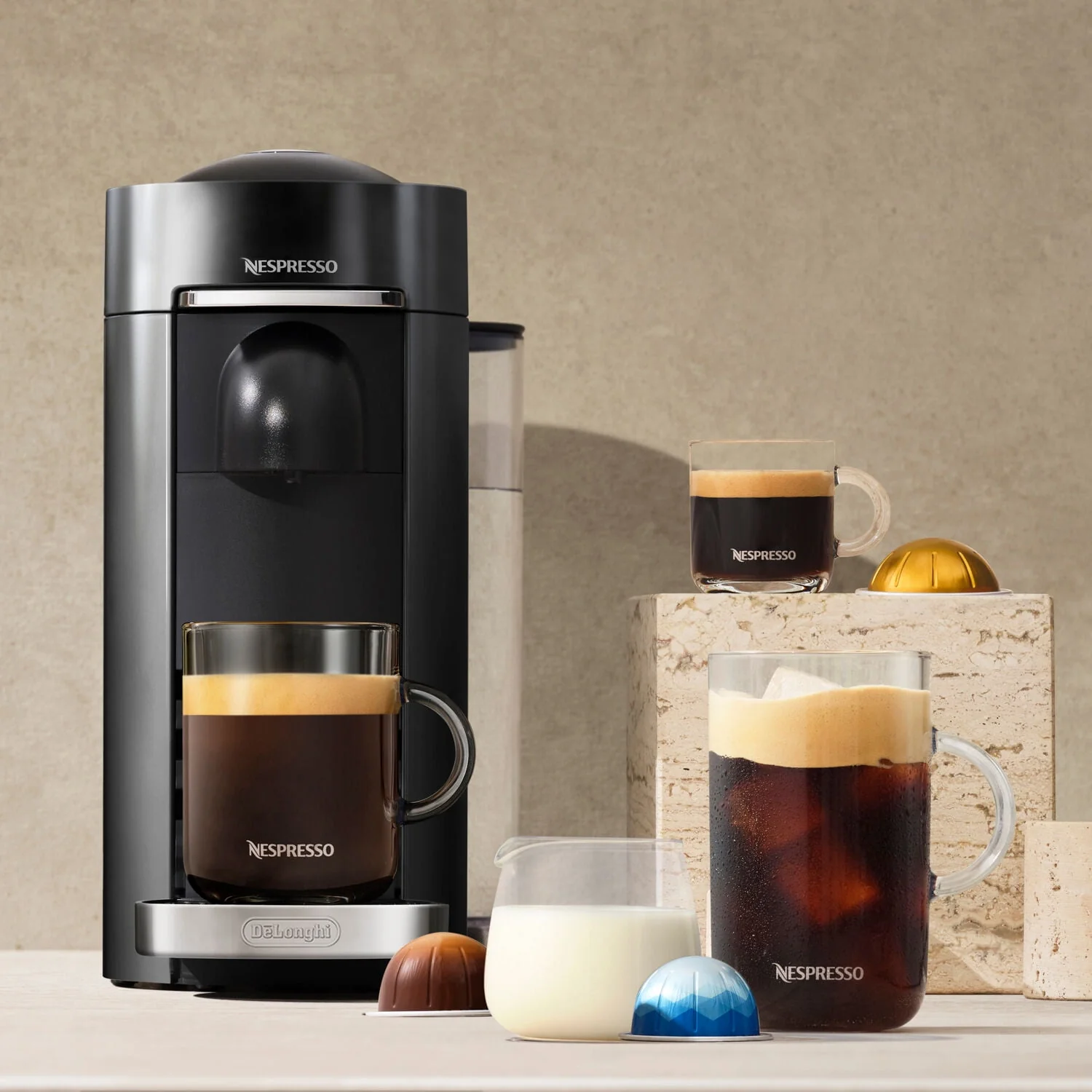 Nespresso Vertuo Plus Coffee and Espresso Machine by De'Longhi with Aeroccino, Limited Edition, Black Matte
