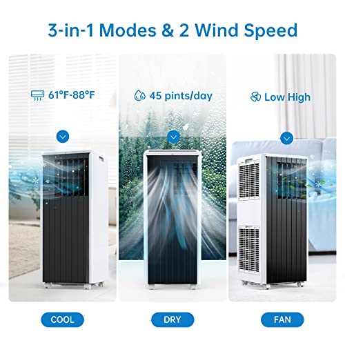 Portable Air Conditioner, Portable AC with Remote Control for Room up to 550 Sq.Ft, 3-in-1 Functions/Digital Display/24 Hrs Timer/Caster Wheels for Home/Office/Dorms