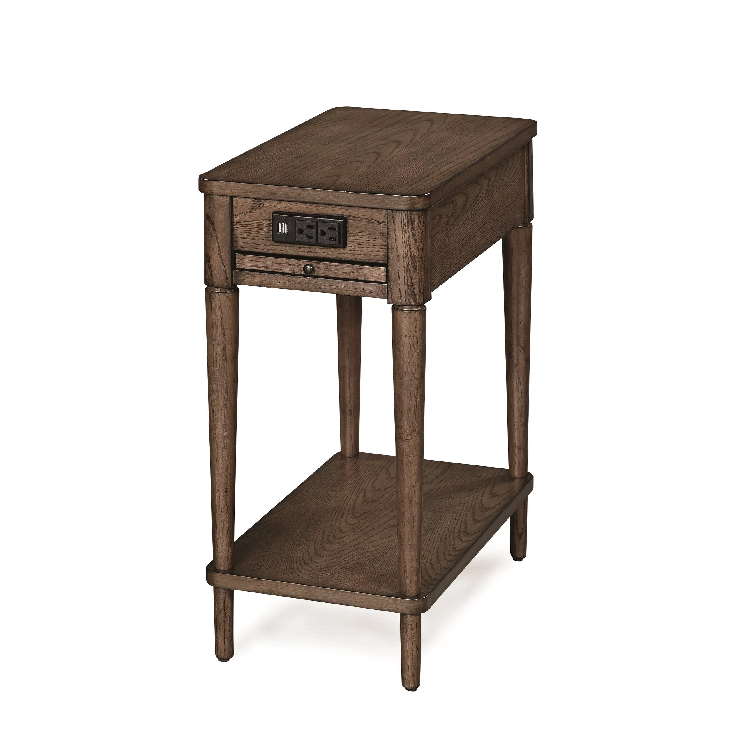 Gracewood Hollow  Distressed Solid Wood Charging Chairside End Table Green Distressed, Painted Solid Wood, Charging Station
