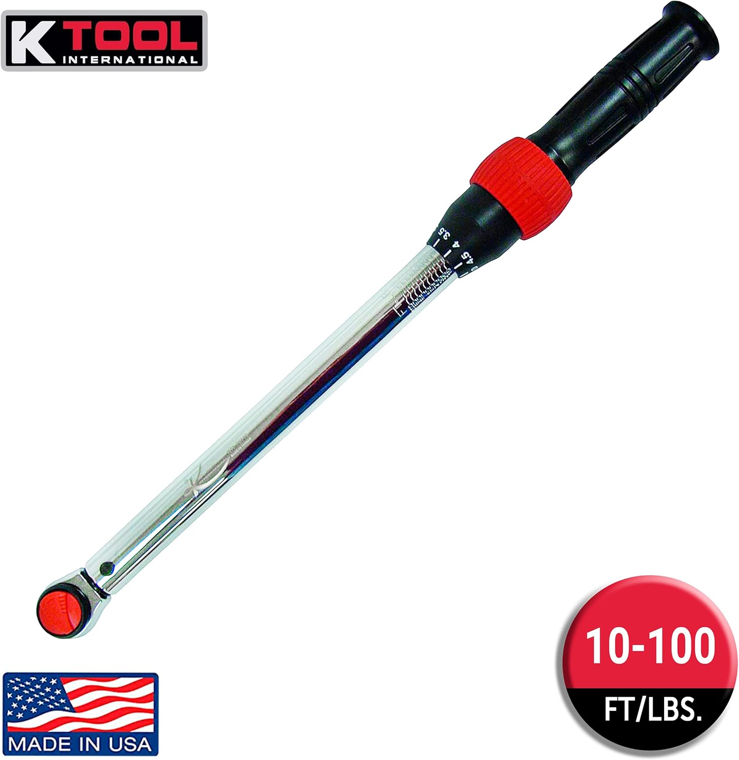 K Tool International - 3/8" Drive Click Style Long Torque Wrench, 10-100 feet/lbs. Capacity, 16-1/4" Long, Durable Strength, Easy to Read Measurements; KTI72143 Pack of 2