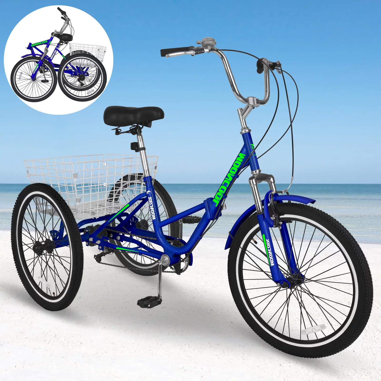 Docred Adult Folding Tricycles, 7 Speed Folding Adult Trikes, 24 inch 3 Wheels Bikes with Low Step-Through, Large Basket, Foldable Tricycle for Adults, Women, Men, Seniors - Curated Treasures Market