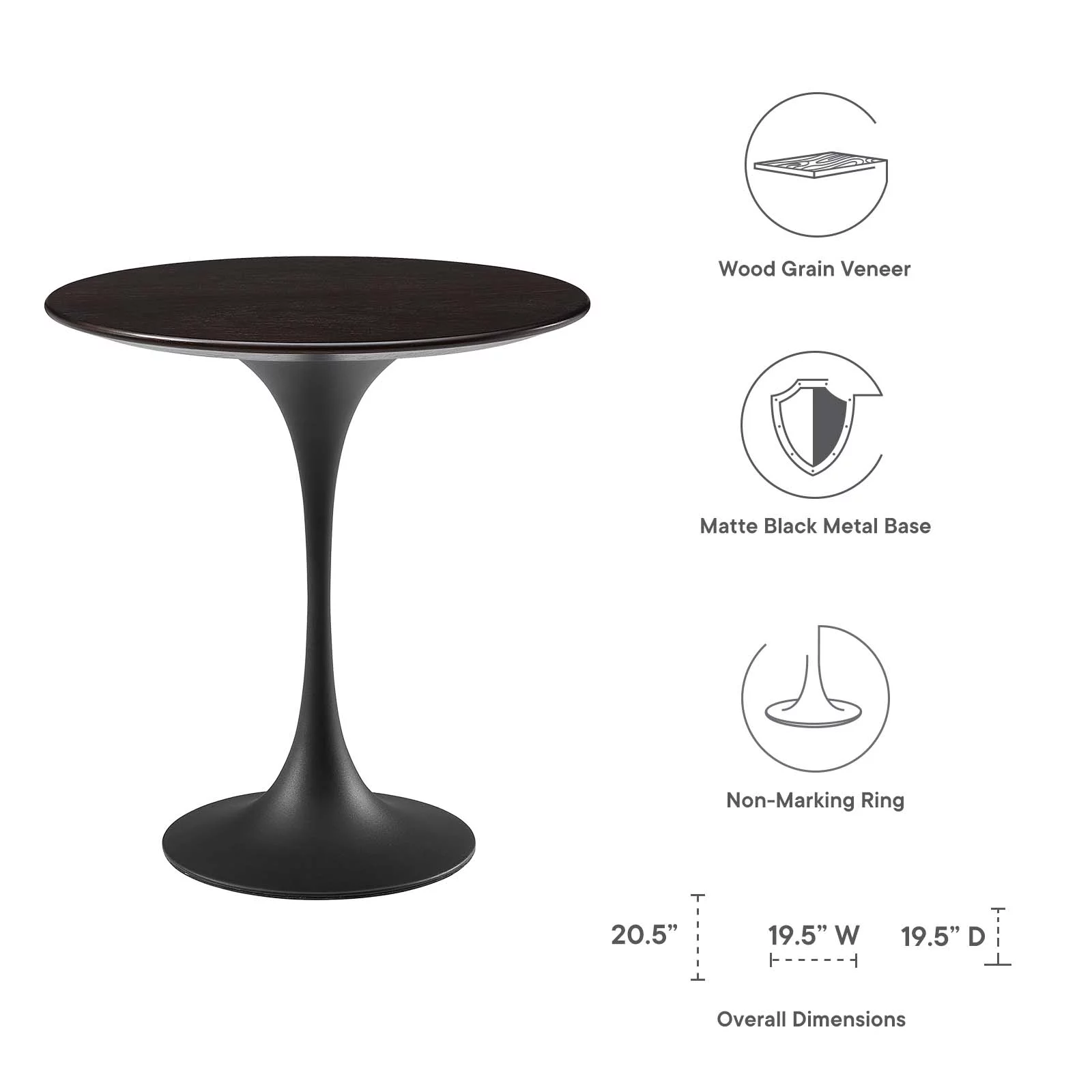 Modway Lippa 20" Round Wood Grain Side Table in Black Walnut