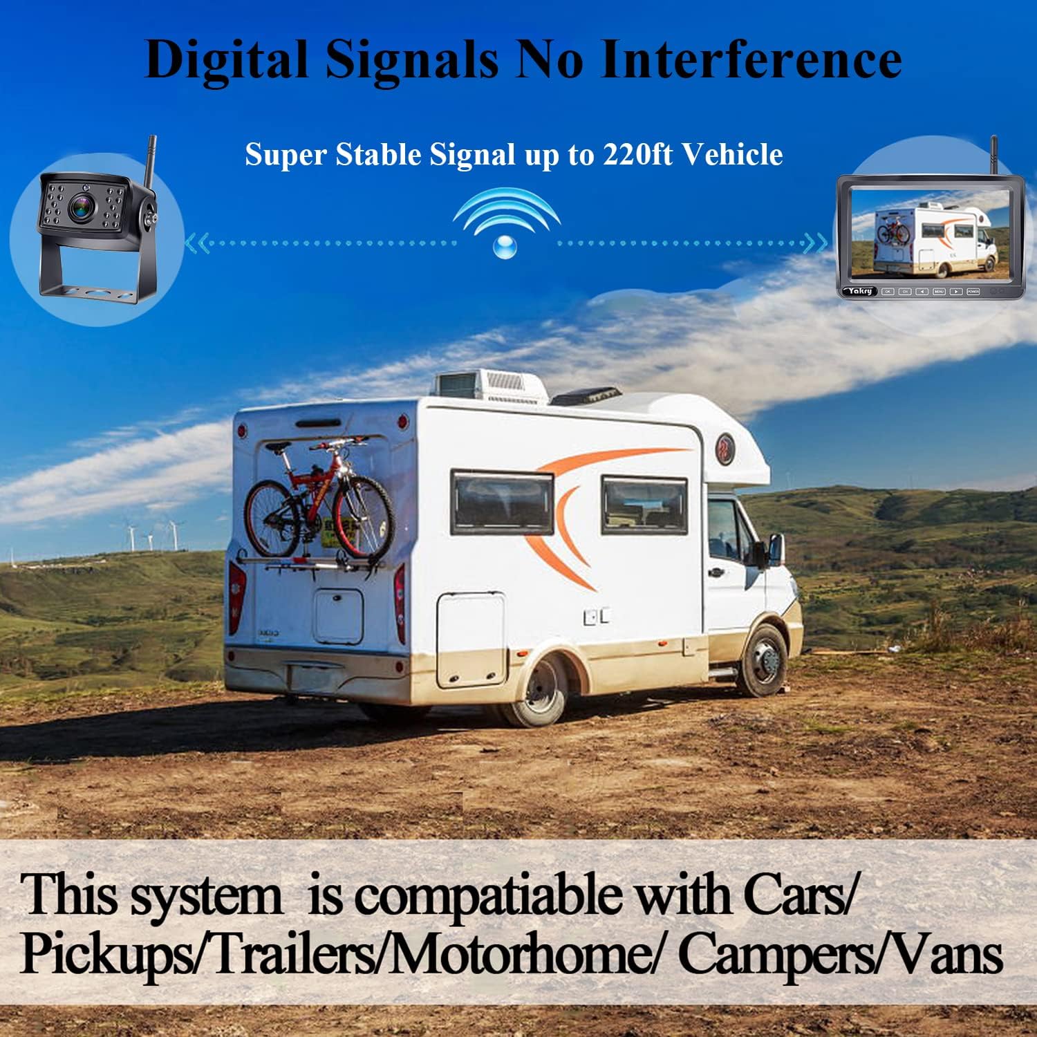 Wireless Backup Camera for RV HD 1080P 7'' Monitor Bluetooth Backup Camera Kit Hitch Rear View Camera System for RVs,Campers,Trucks,Trailers, Vans IP69K Waterproof Yakry Y22