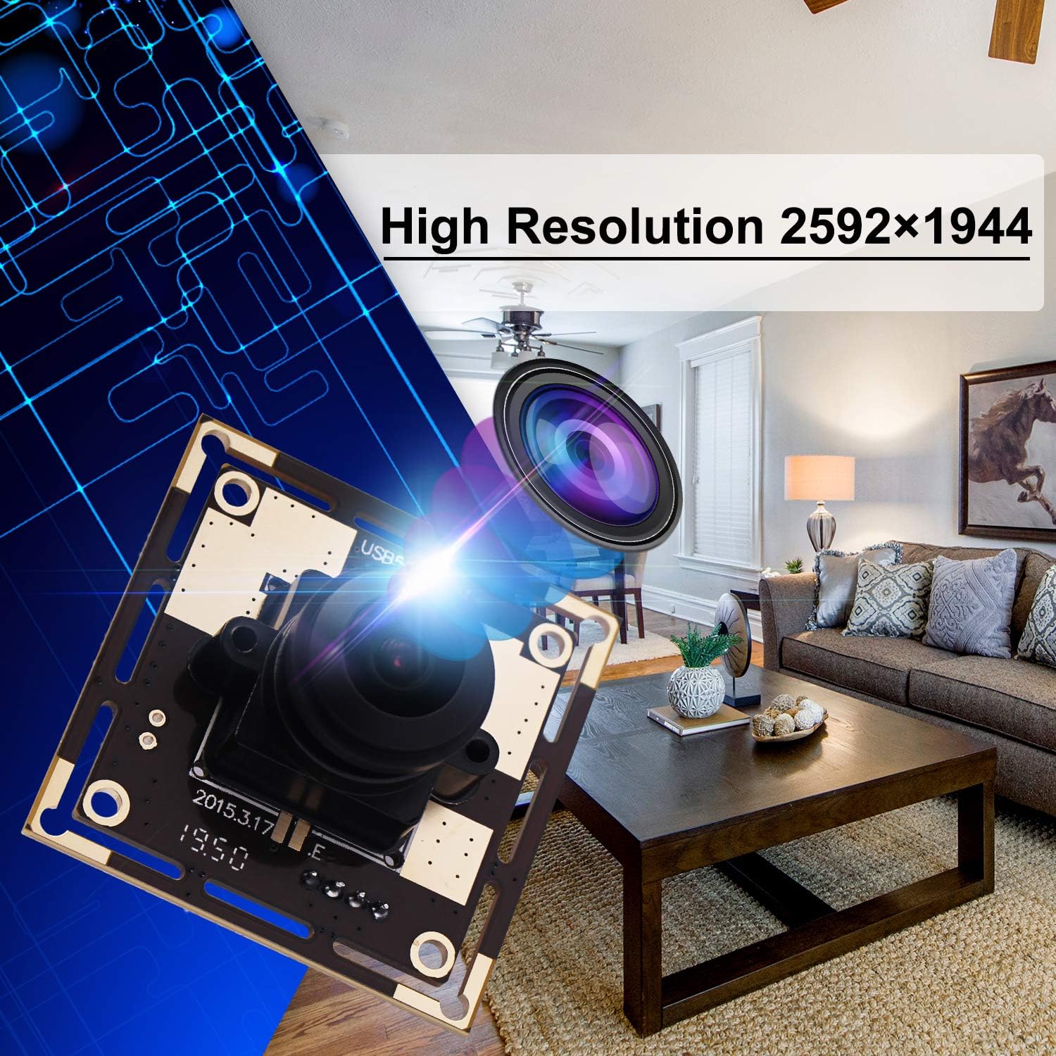 Autofocus 5 Megapixel USB Camera Module with 170 Degree Fisheye Lens HD 2592X1944 USB Webcamera with CMOS OV5640 Sensor USB with Camera,Mini Webcam for Windows Mac Andriod Linux,Plug&Play