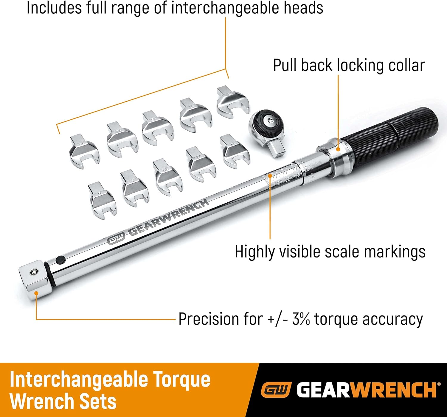 GEARWRENCH 12 Pc. 3/8" Drive SAE Open End Interchangeable Torque Wrench Set - 89452