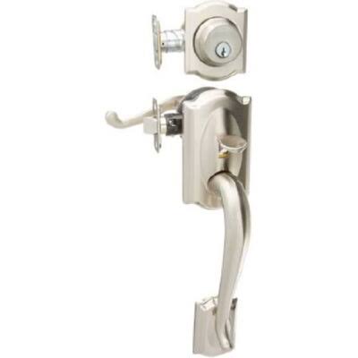 Schlage F62-Cam-Fla-Rh Camelot Right Hand Double Cylinder Handleset with Flair I Satin Nickel